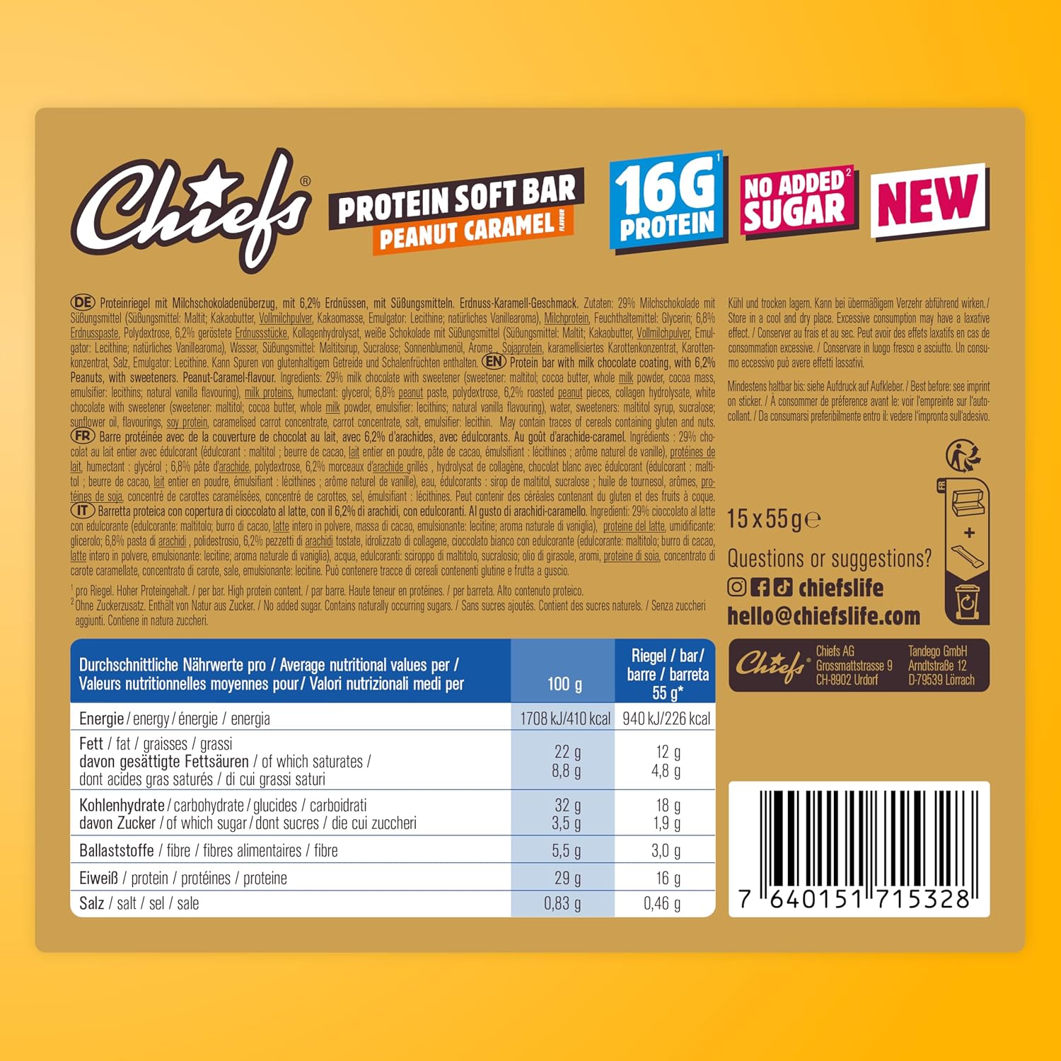 Detalle 2 de CHIEFS Soft Protein Riegel 15er Box