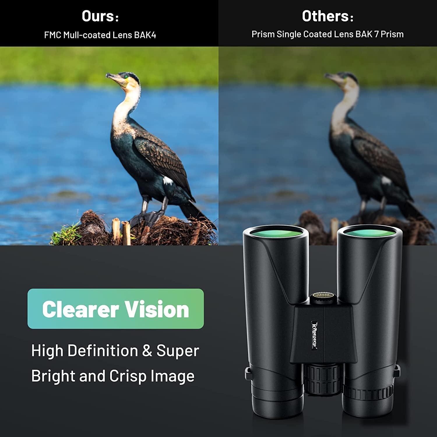 Detalle 2 de Kylietech High Power 12x42 Roof Prism Binoculars with Smartphone Adapter (BAK4, FMC, waterproof & fogproof)