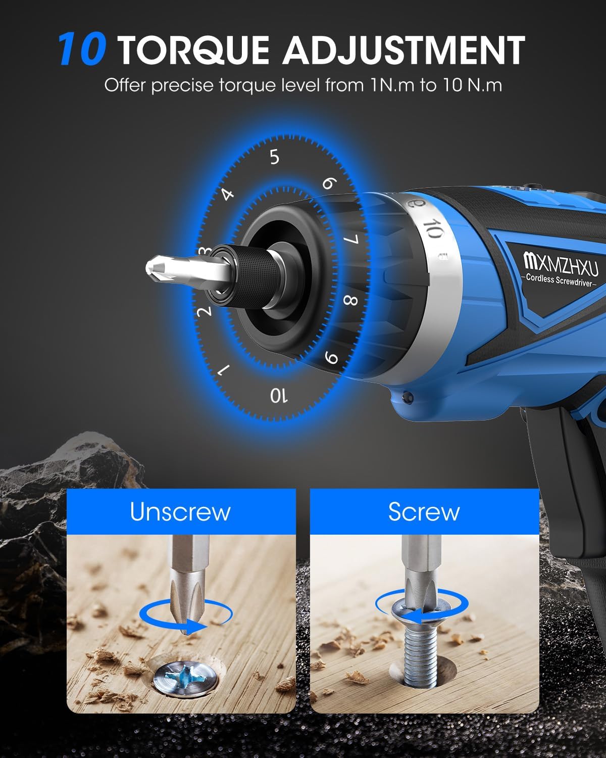 Detalle 2 de Cordless Screwdriver 8V 10Nm Max Torque Electric Screwdriver Set (47-Piece, 6+1 Settings)