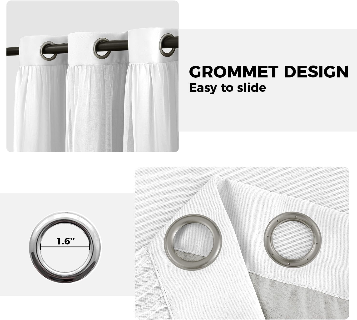 Thumbnail 6 de Swandream Double Layer Blackout Curtains, White, 52" x 84", 2 Panels