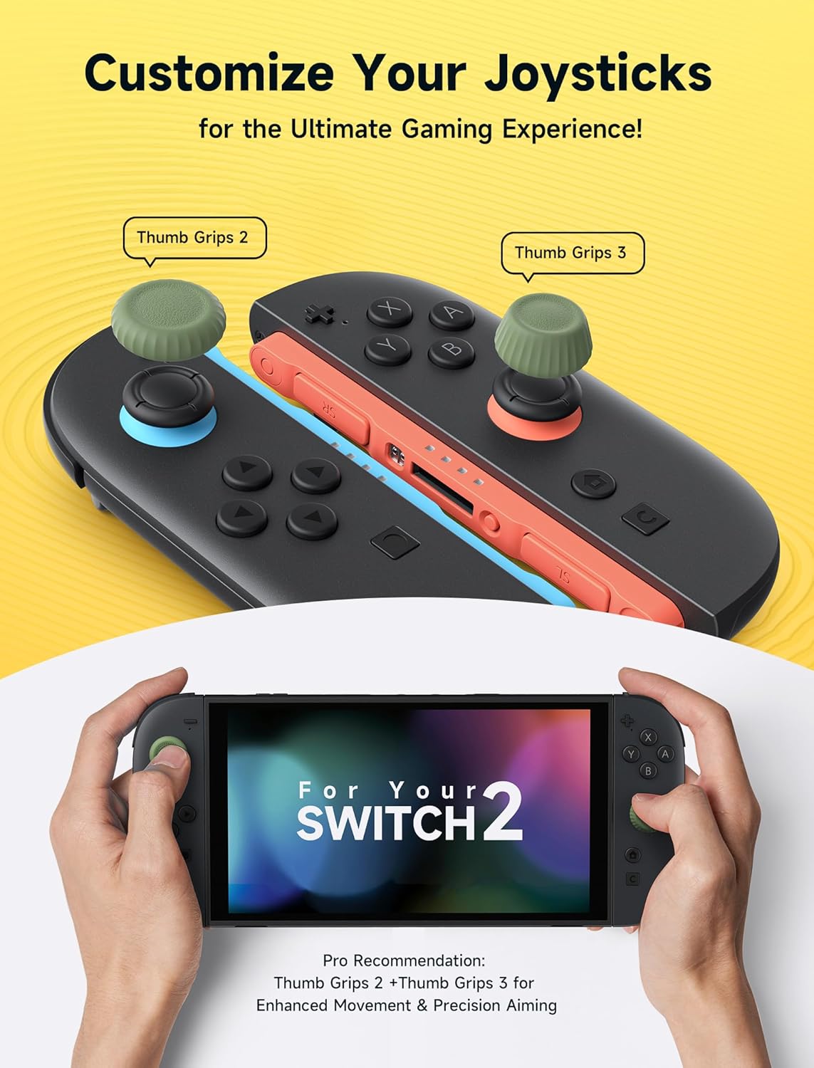 Thumbnail 2 de JSAUX grips de pouce antidérapants pour Nintendo Switch 2 (verts) – 3 paires de capuchons de joystick