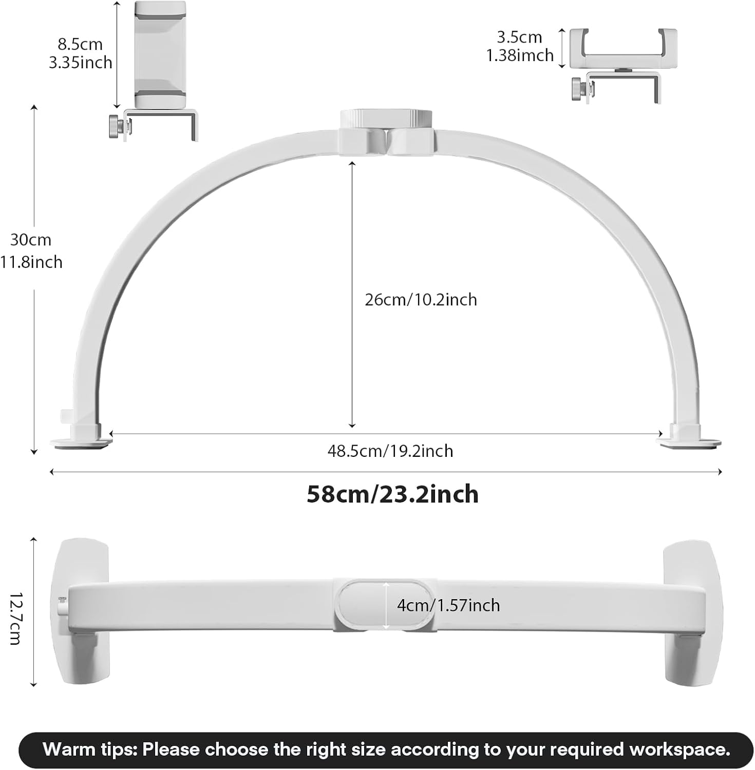 Detalle de Lampada Extension Ciglia 42W Half Moon Light con 364 LED e porta cellulare (bianco, 58 cm)