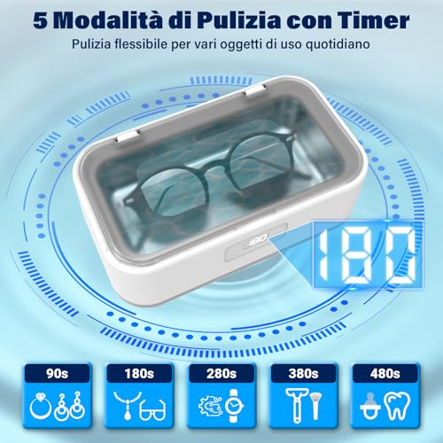 Detalle de Pulitore Ultrasuoni 800ML Olubfdh: pulizia profonda 49KHz per gioielli, occhiali, orologi e molto altro
