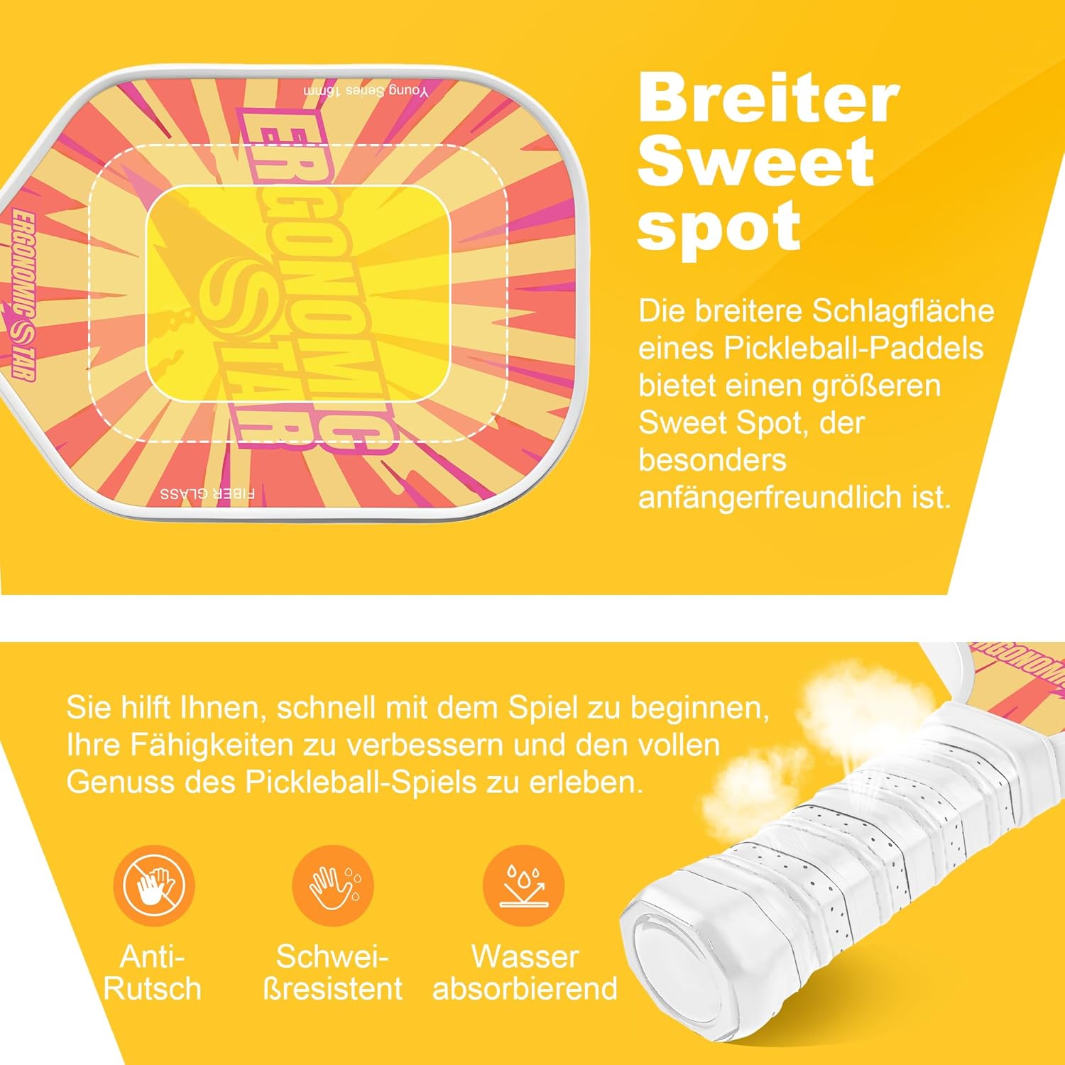 Thumbnail 2 de Ergonomicstar Pickleball-Set (Fiberglas-Schläger) mit 4 Bällen & Tragetasche – leicht für drinnen und draußen