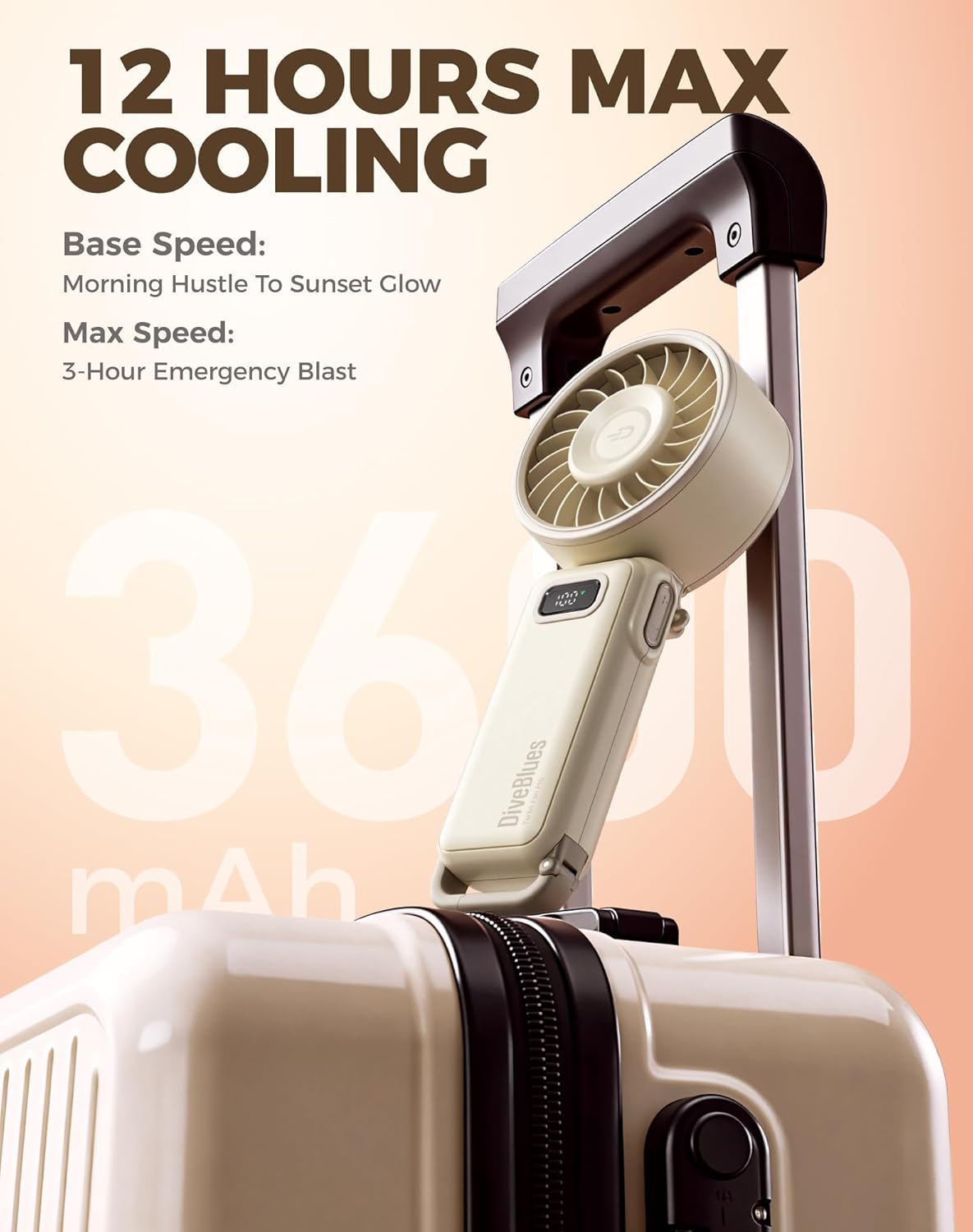 Thumbnail 5 de Diveblues Handheld Fan: Portable Turbo Fan with 7.7cm Head, 12H Battery, USB-C Rechargeable