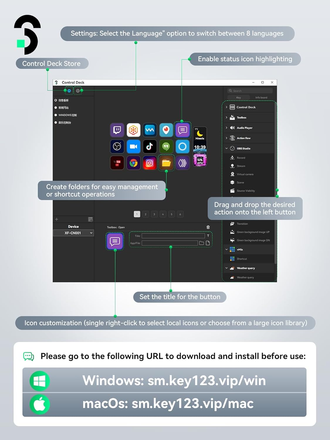 Thumbnail 6 de SOOMFON Stream Controller Stream Control Deck with 15 Customizable LCD Macro Keys for OBS, YouTube, Twitch (PC & Mac)