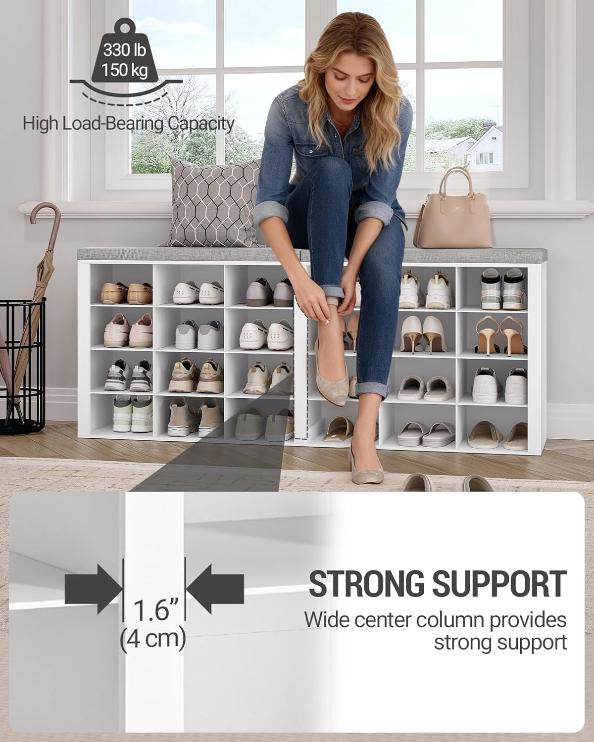 Thumbnail 4 de Hzuaneri banc à chaussures avec assise et rangement SB32403GY (blanc-gris) – 24 compartiments