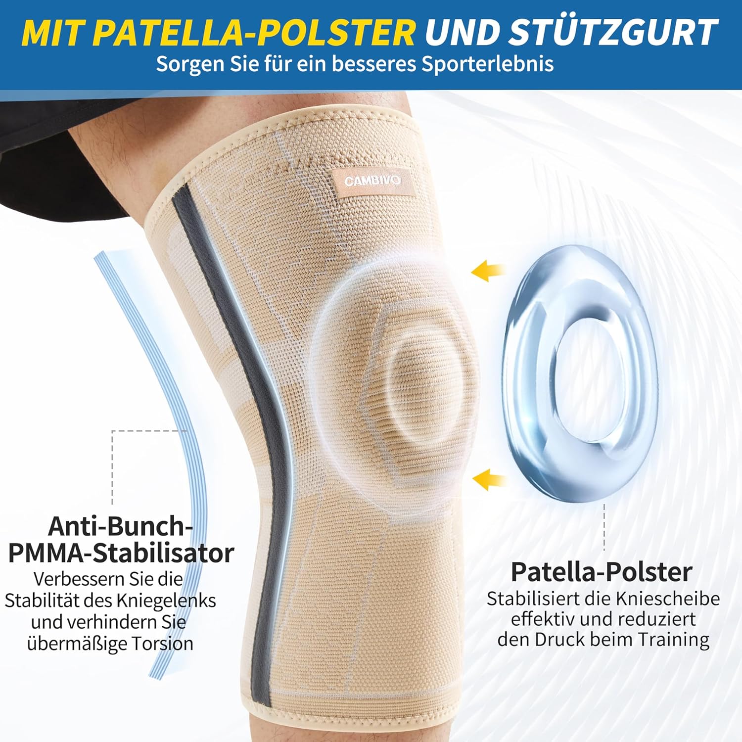 Thumbnail 3 de CAMBIVO Kniebandage 2X – Kniebandage für Männer und Damen mit PMMA-Seitenstabilisatoren und Patella-Polster