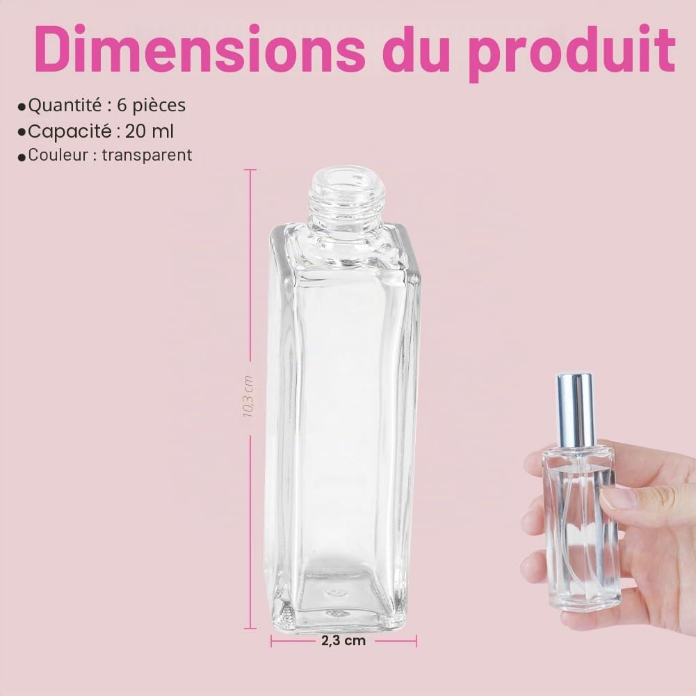 Thumbnail 1 de LOPHE lot de 6 flacons de parfum carrés de 20 ml avec pompe, vaporisateurs rechargeables pour voyages