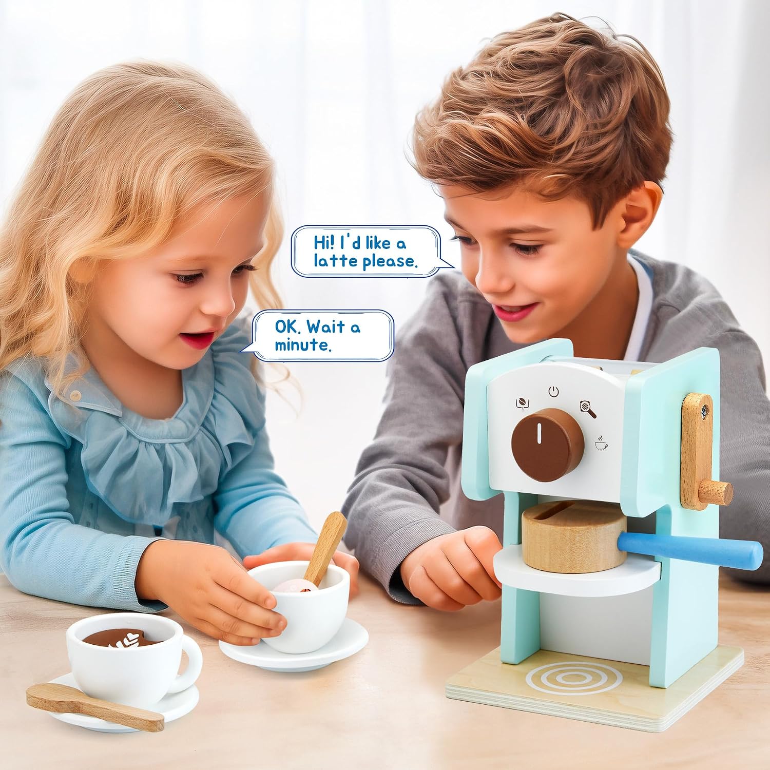 Thumbnail 5 de Set da cucina in legno per bambini: macchina da caffè espresso giocattolo Green