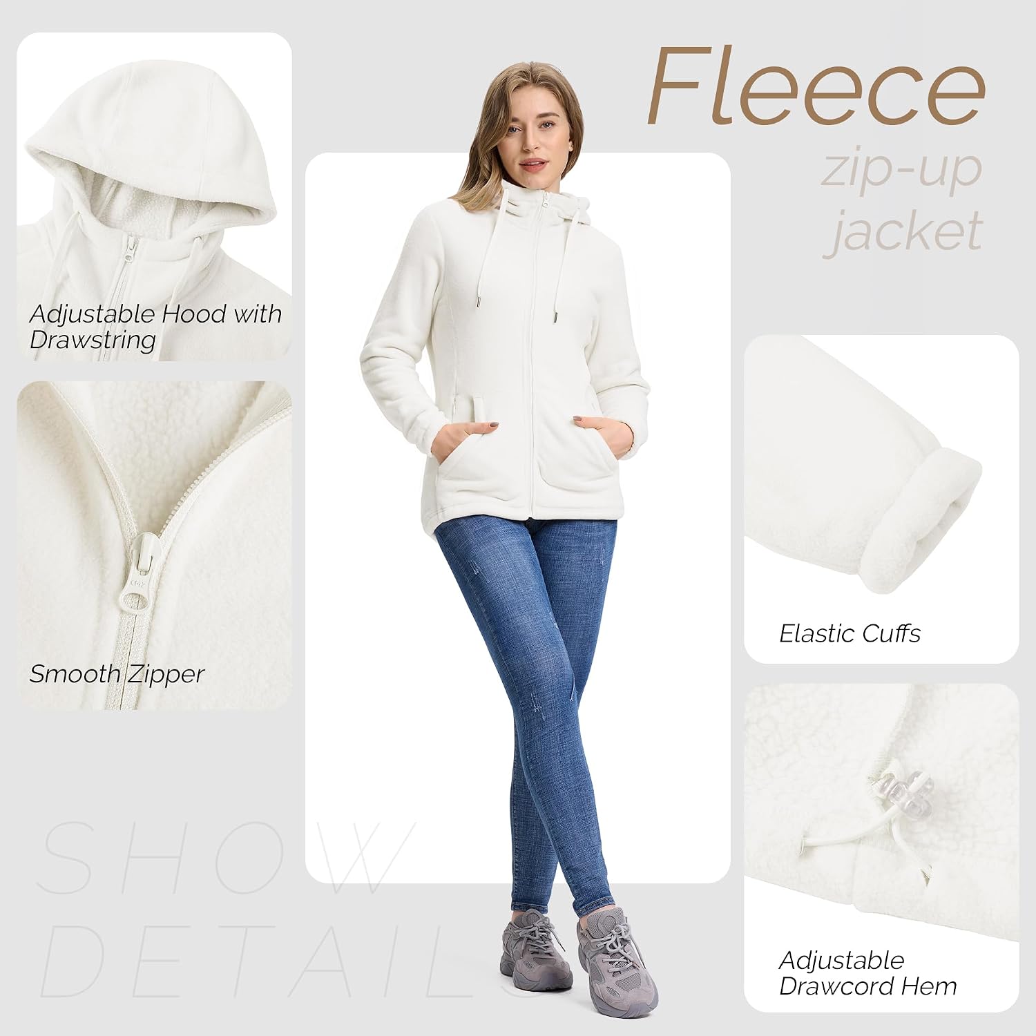 Detalle 2 de Outdoor Ventures Damen Fleecejacke Kapuze 6 Taschen
