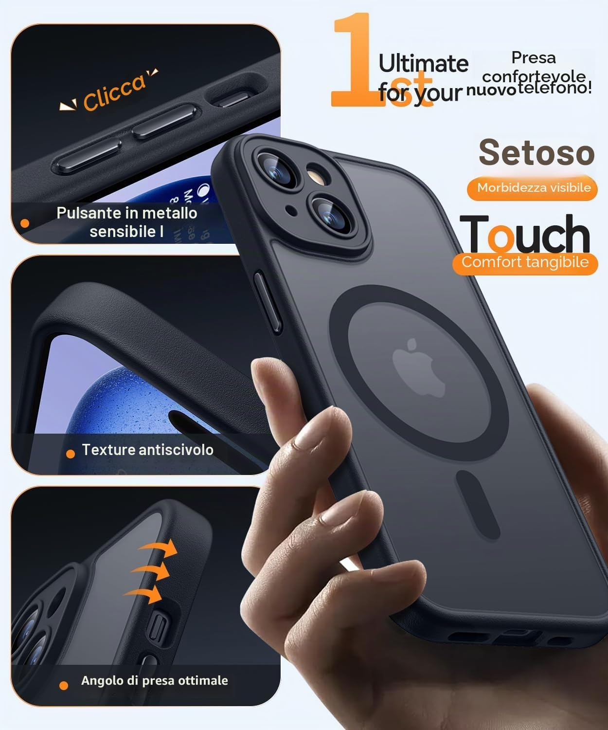 Detalle de CANSHN Cover Magnetica per iPhone 15: protezione Totale fotocamera, compatibile MagSafe e design opaco