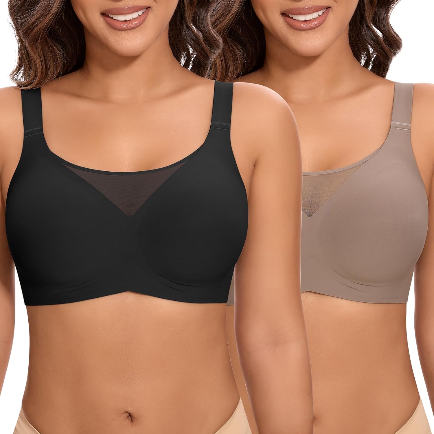 Detalle de Jiuday BH Damen ohne Bügel – Push-Up, Nahtloser Soft T Shirt Bra mit Seitenträgern