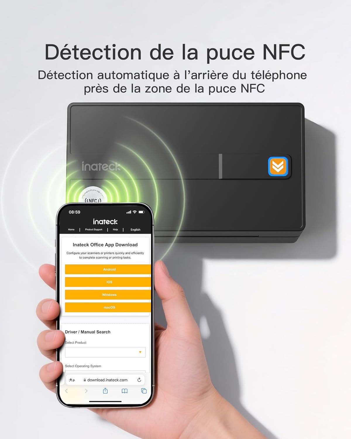 Thumbnail 3 de Inateck imprimante d’étiquettes thermiques mobiles sans fil 4 x 6 pour colis d’expédition (noir)