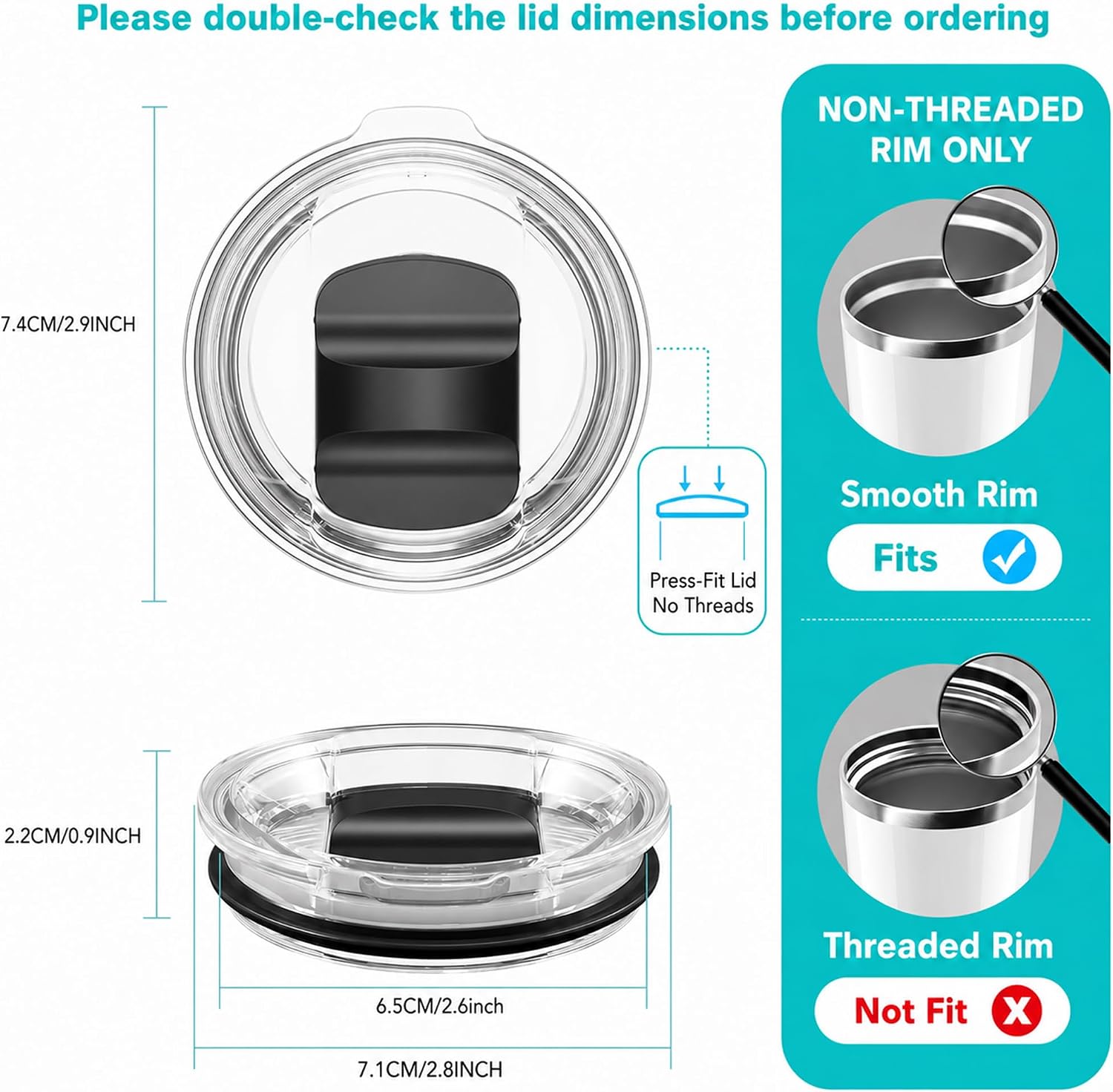 Detalle 2 de SOONSURE 10oz BLK Replacement Tumbler Lids, 2-Pack BPA-Free Magnetic Slider