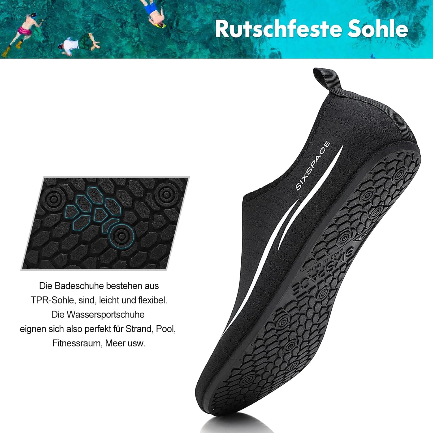Detalle de Sixspace Badeschuhe Wasserschuhe – Schnelles Trocknen, atmungsaktiv & rutschfest, für Herren & Damen (Gr. 34–47)
