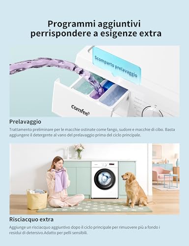 Thumbnail 9 de COMFEE' Lavatrice Slim 9 kg – Motore BLDC silenzioso, classe A ed eliminazione batteri con Steam Wash