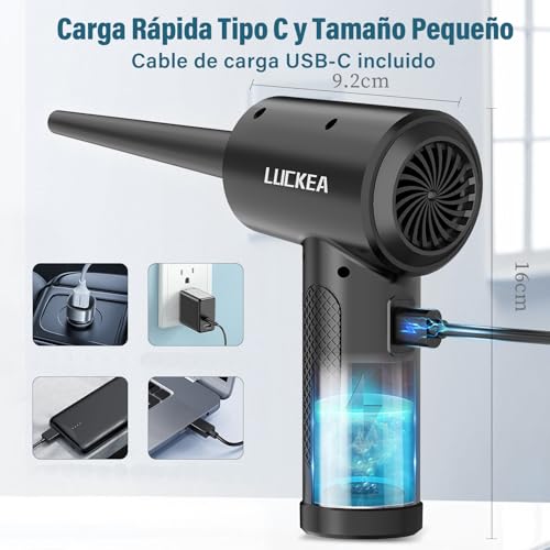 Thumbnail 7 de LUCKEA Air Duster, soplador para PC con 3 velocidades, luz LED y batería de 6000 mAh