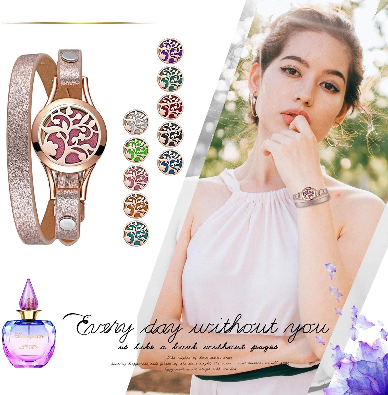 Thumbnail 2 de Bracelet Diffuseur Cupimatch – Arbre de Vie en Acier Inoxydable, Ambiance Relaxante et Porte-Bougies Magnétique (10 Coussins Lavables)