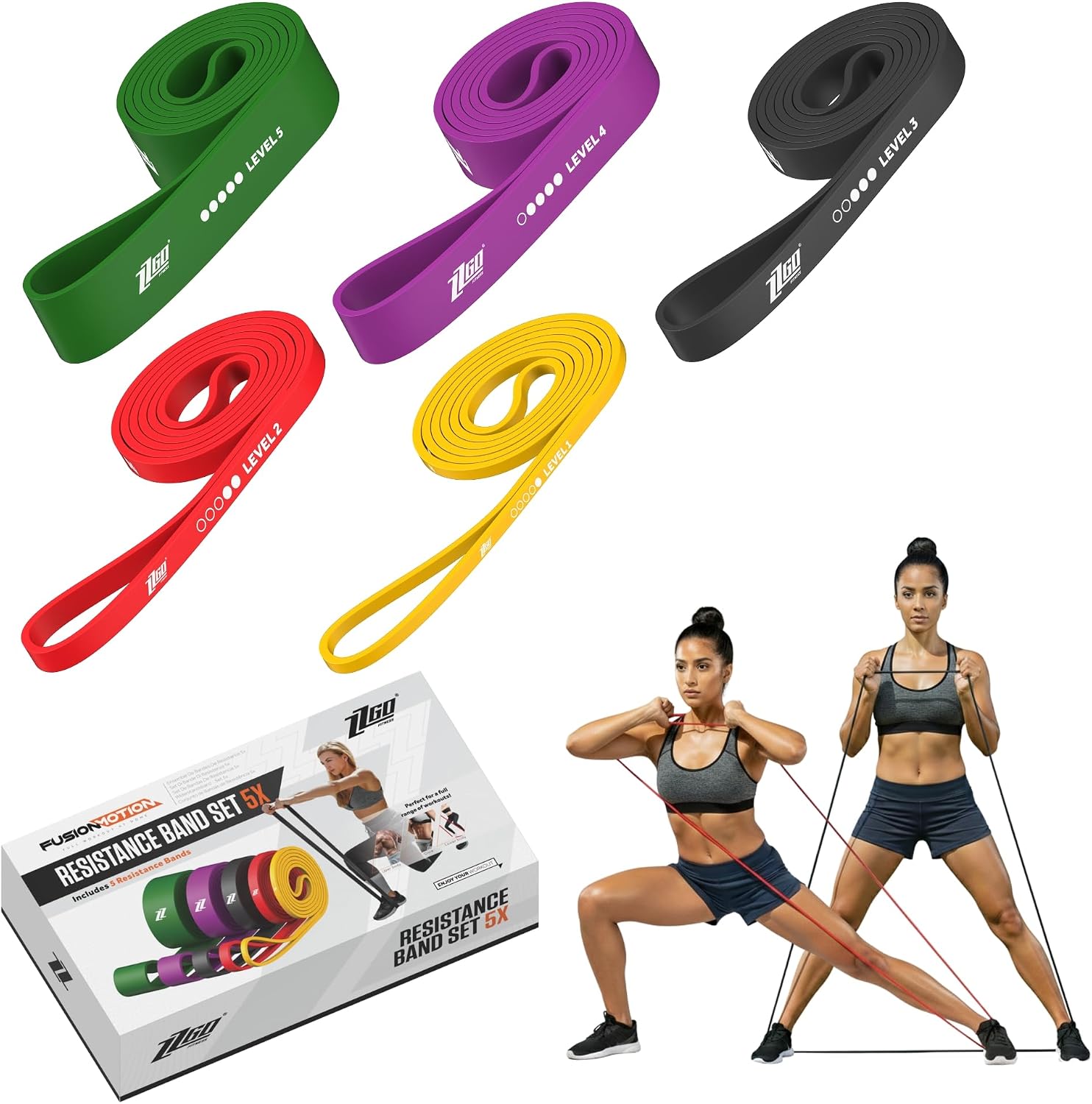 Bande di Resistenza ZZGO — Set da 3 o 5 elastici per allenamento completo a casa