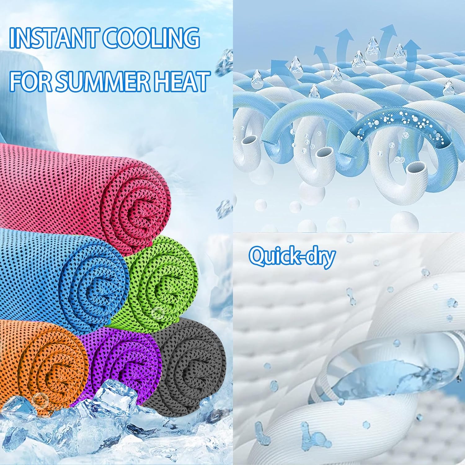 Thumbnail 2 de WIURGOHA 6-Pack Cooling Towels for Neck and Face (40x12in) – Microfibre gym cooling wraps