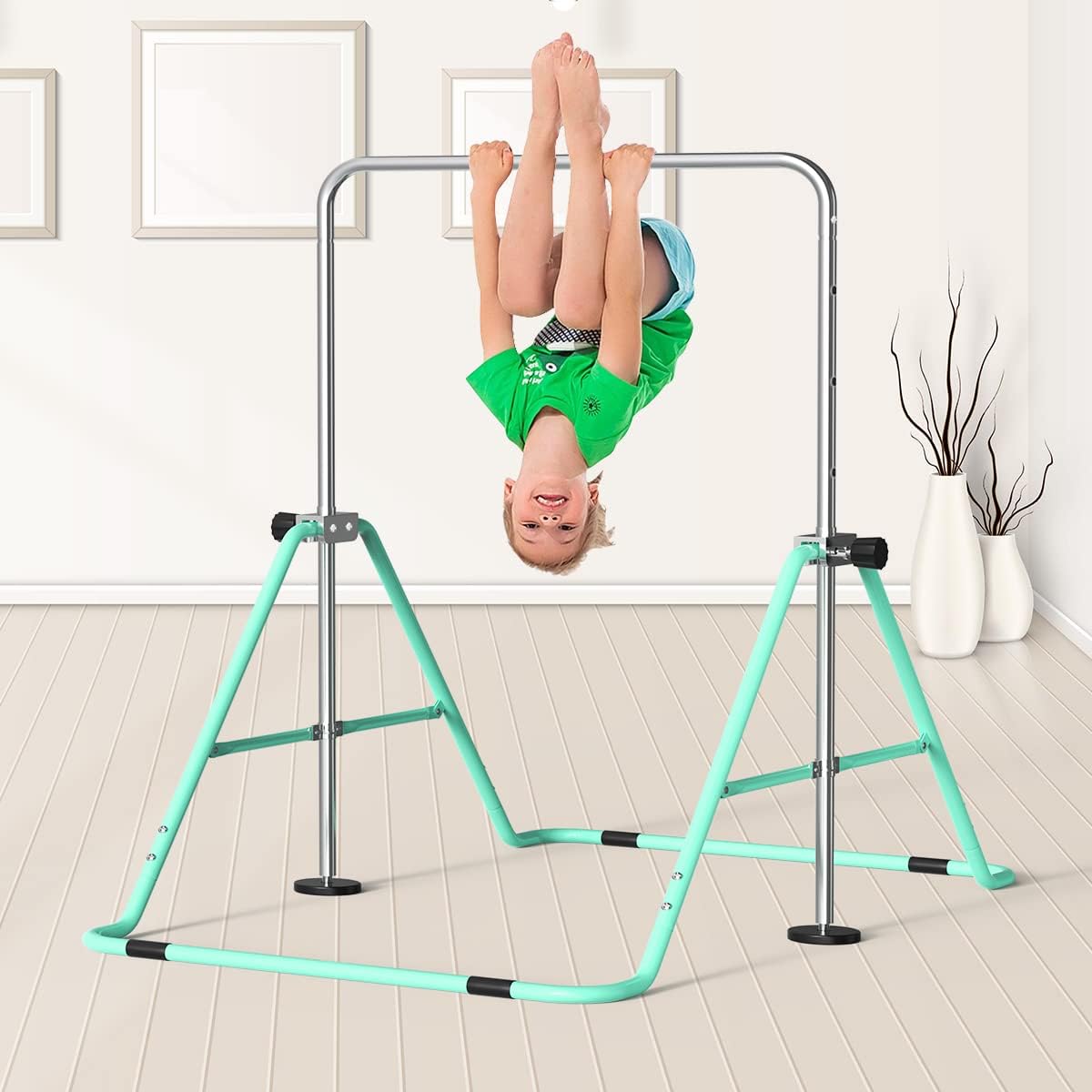 Detalle de FBSPORT Gymnastikstange für Kinder mit verstellbarer Höhe – faltbare Reckstange für Zuhause & Turnhalle