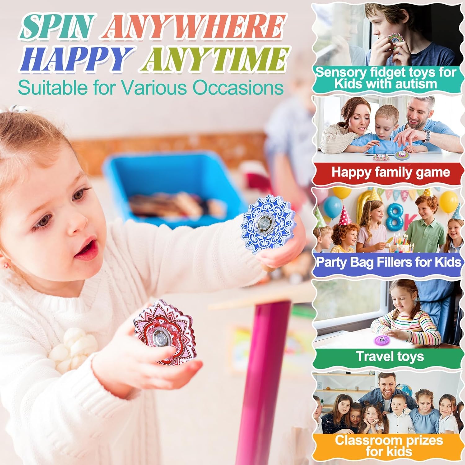 Detalle de 30 PCS Kids Fidget Spinner Party Bag Fillers – Mini Sensory Spinner Fidget Toys for Classroom Rewards