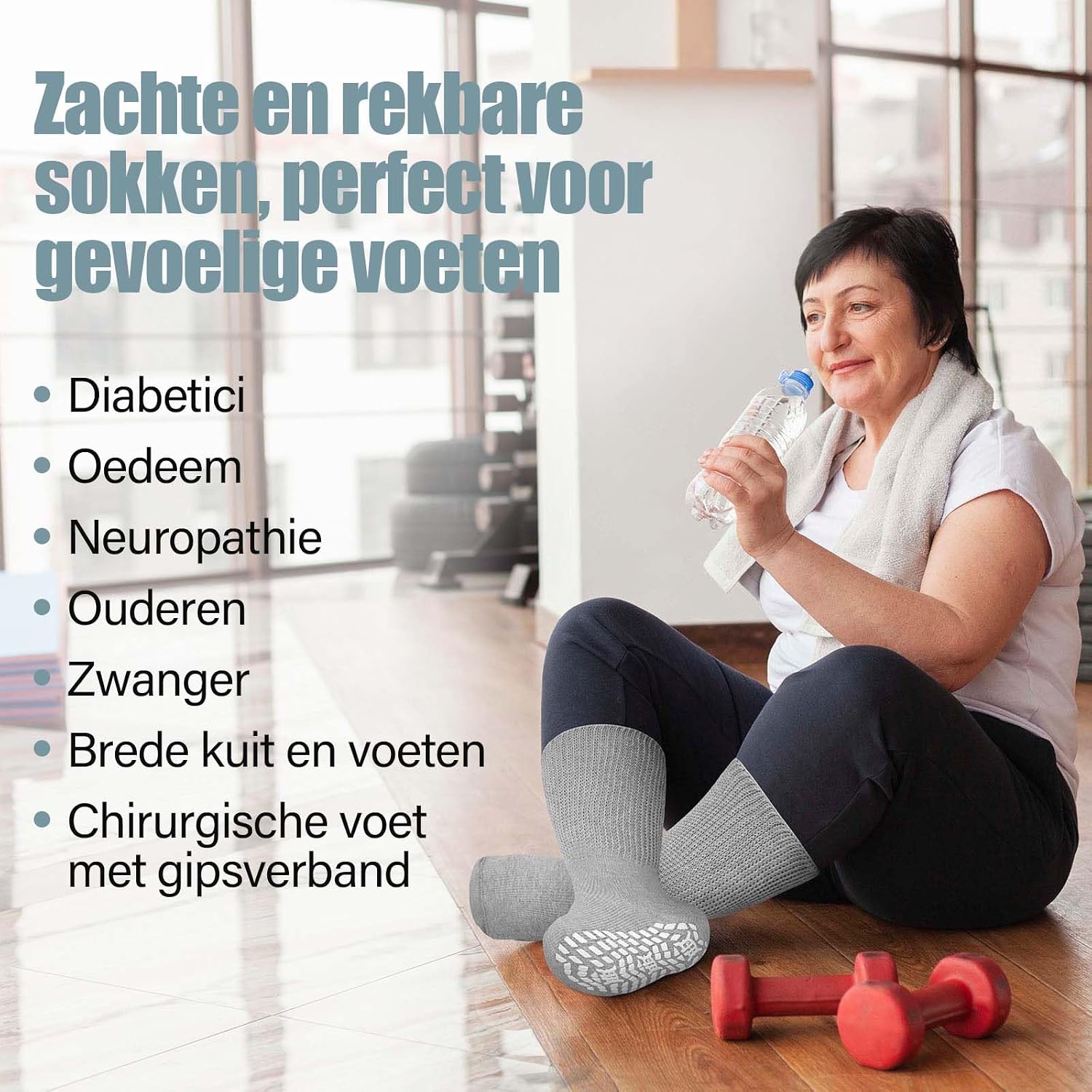 Detalle 1 de ZFSOCK diabetische antislipsokken van katoen, extra breed en zonder elastische band