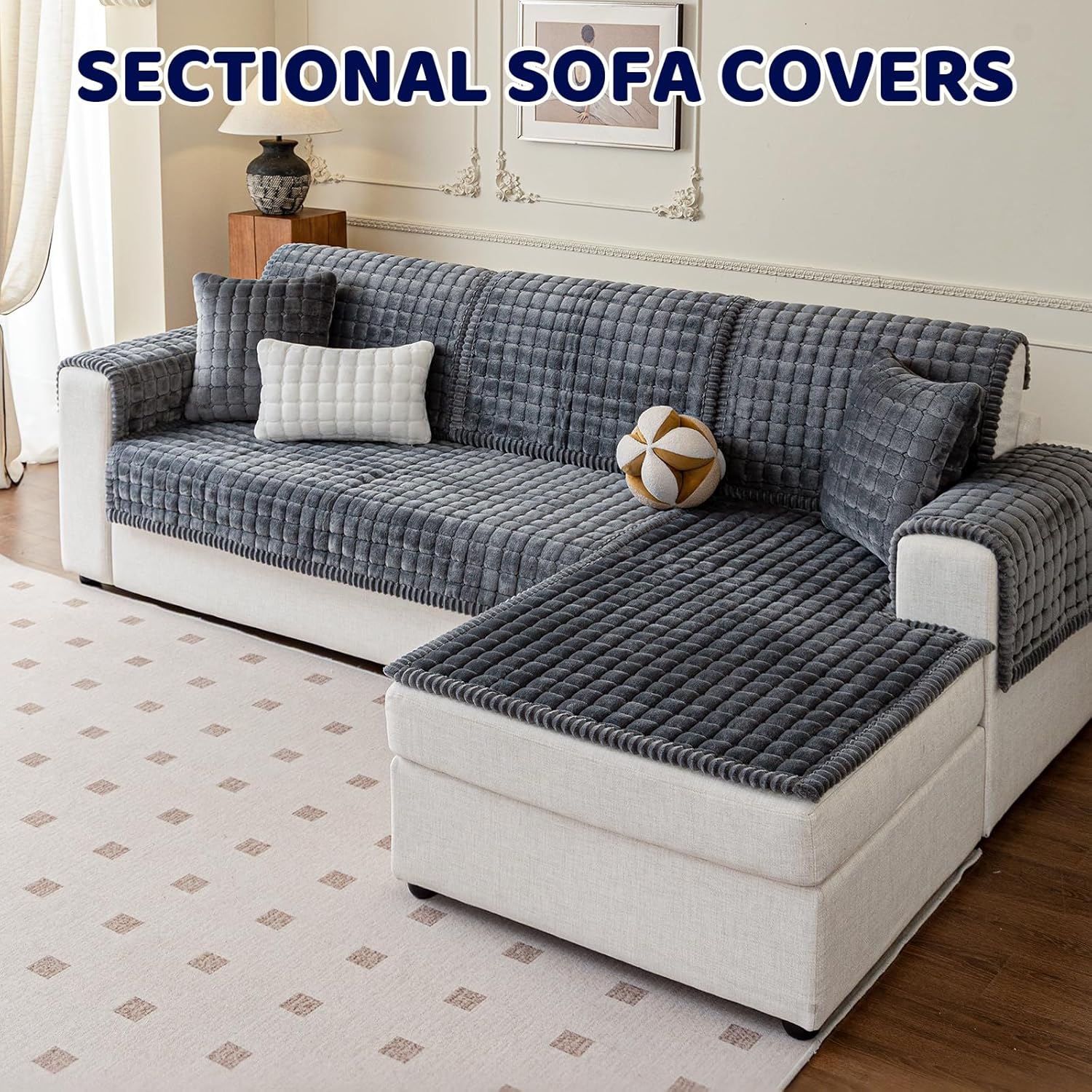 Thumbnail 5 de Royhom Pet Sofa Cover Washable: Thick Flannel Slipcover for 2–4 Seater Sofas (Grey, 70x150cm)