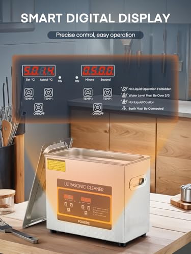 Thumbnail 3 de FOHERE Ultrasonic Cleaner with Heater and Timer (3.2L, 120W) – Stainless Steel