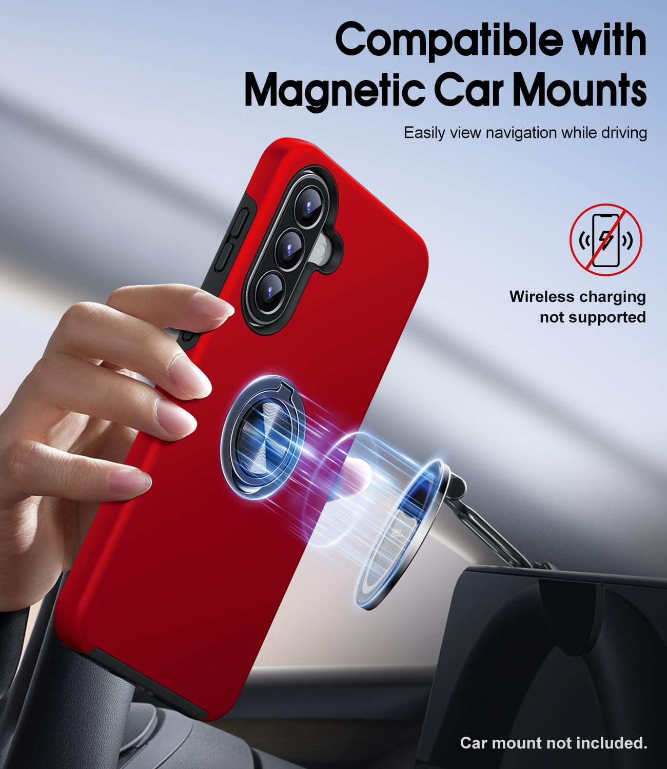 Detalle de AOUIA Galaxy A57 5G case with 2-pack screen protectors and 360° rotating ring kickstand (Red)