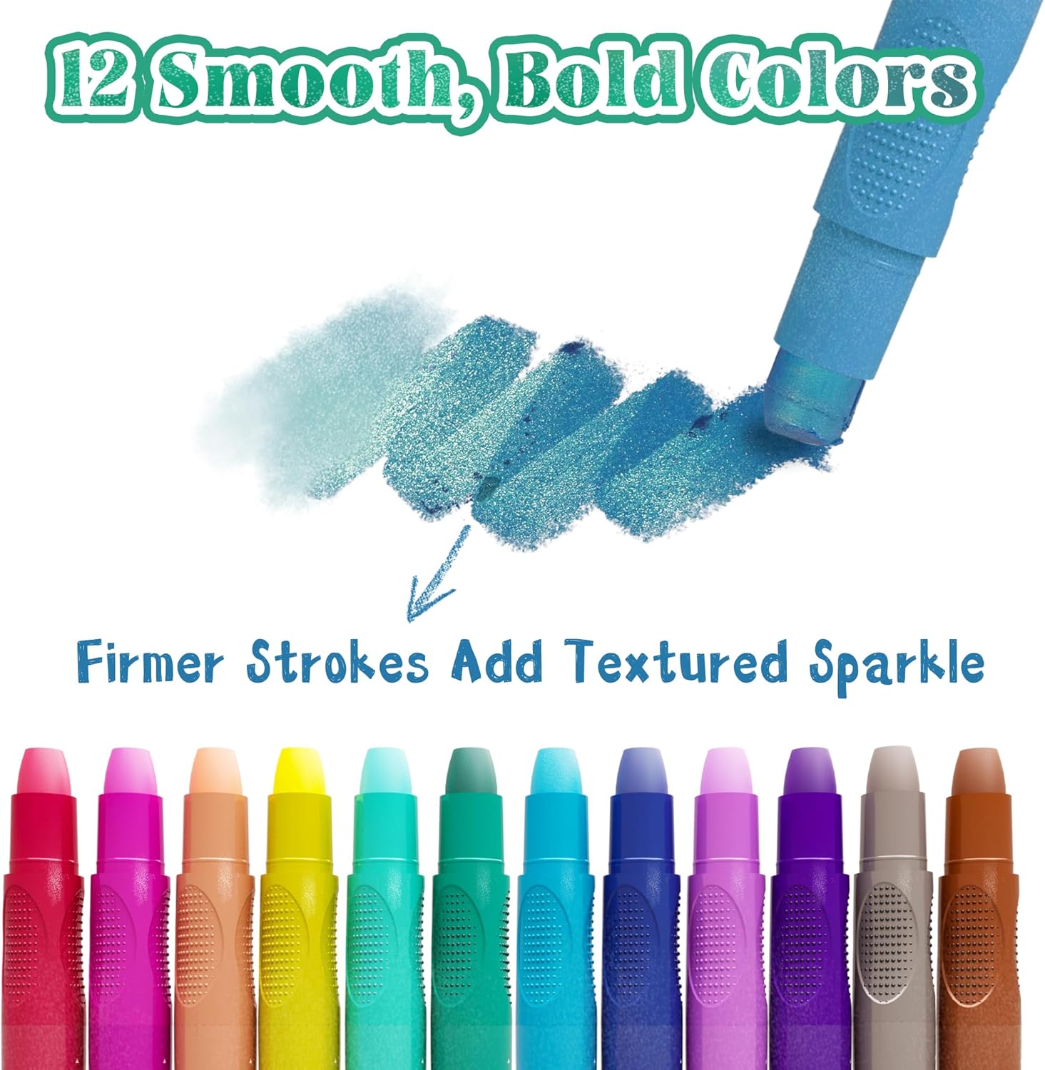 Thumbnail 1 de Rainbow Sparkle Metallic Watercolor Gel Crayons (12 colours) twistable pencils for toddlers