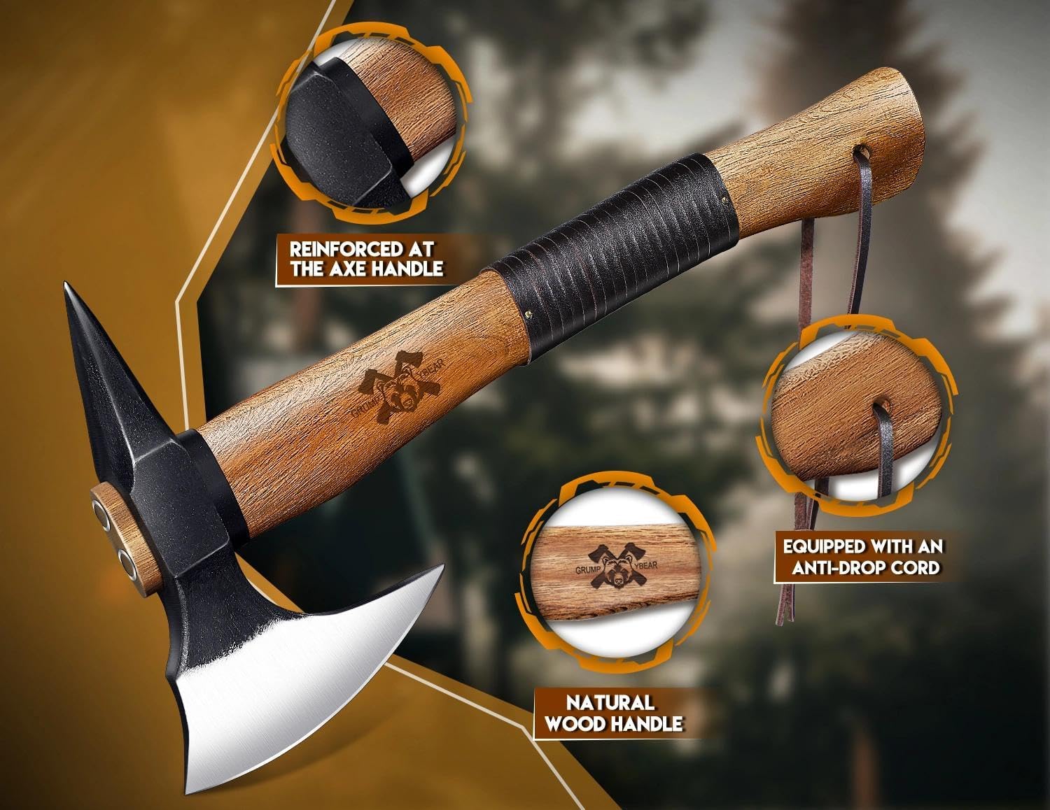 Thumbnail 2 de Outdoor Holzspaltaxt mit Nussbaumgriff für Camping
