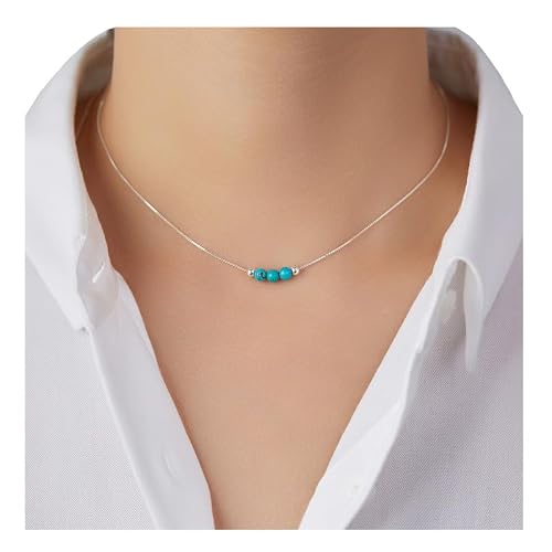 Detalle de Keenove 925 Sterling Silver Turquoise Crystal Choker Necklace