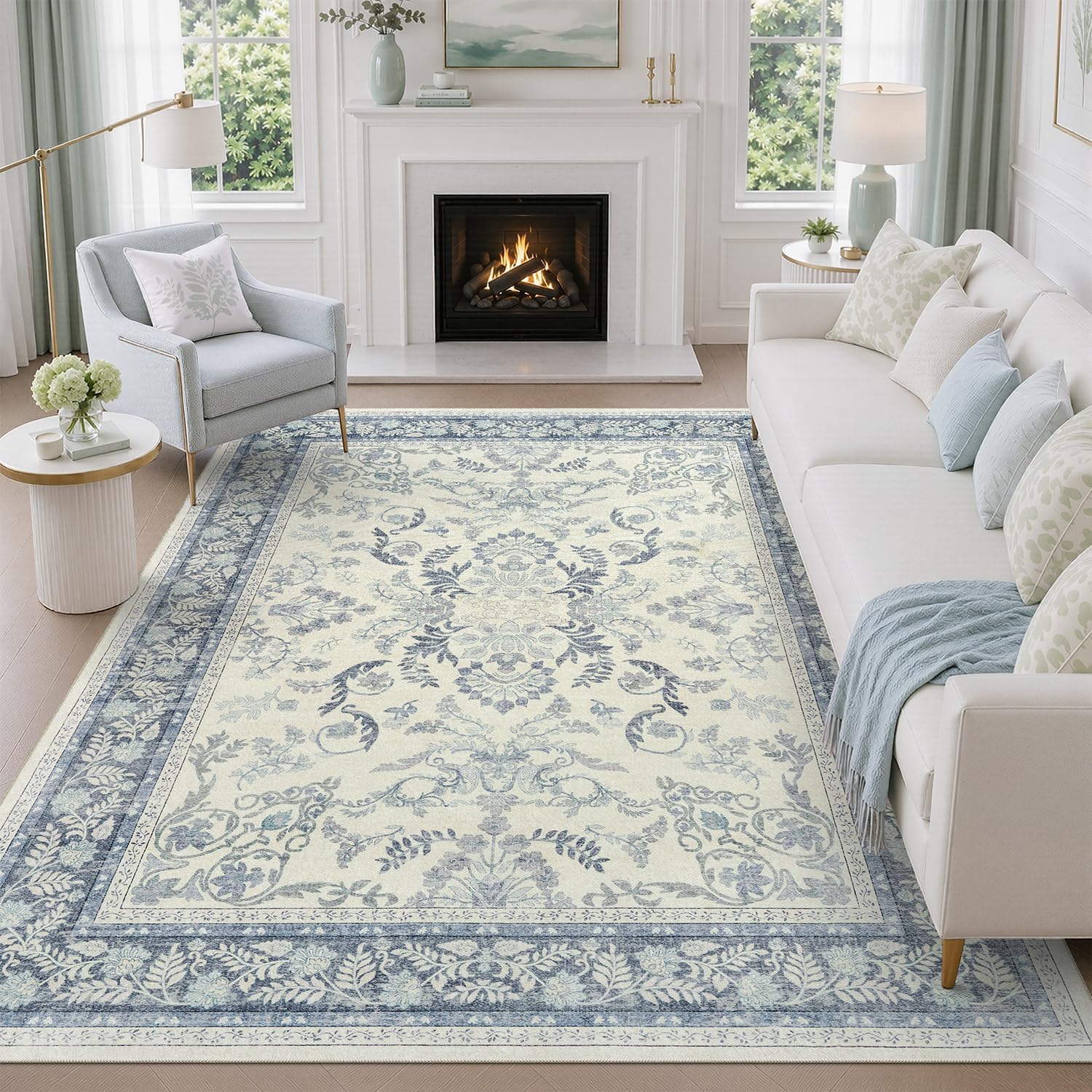 Detalle de DCX 9x12 Washable Botanical Area Rug, Low Pile with Non-Slip Backing