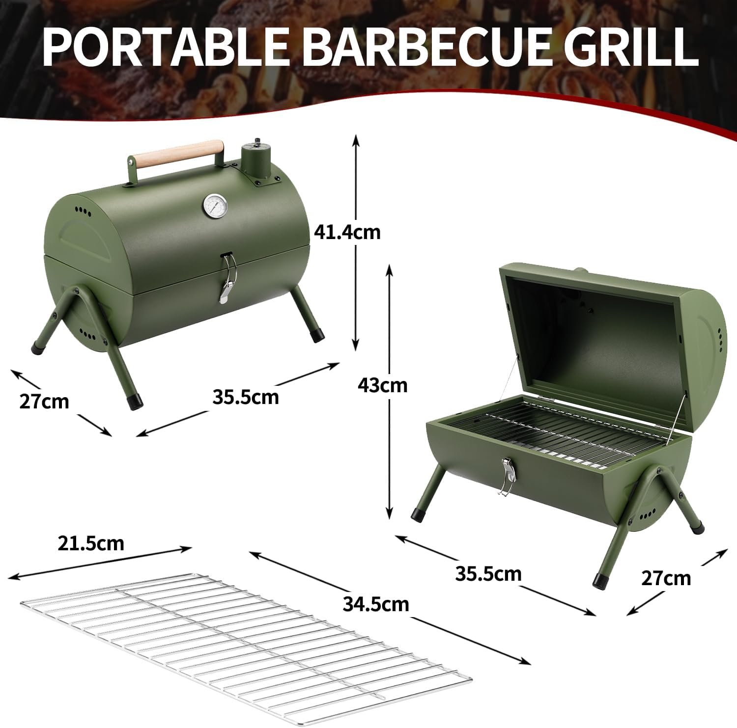 Detalle de Portable charcoal BBQ grill 550℉