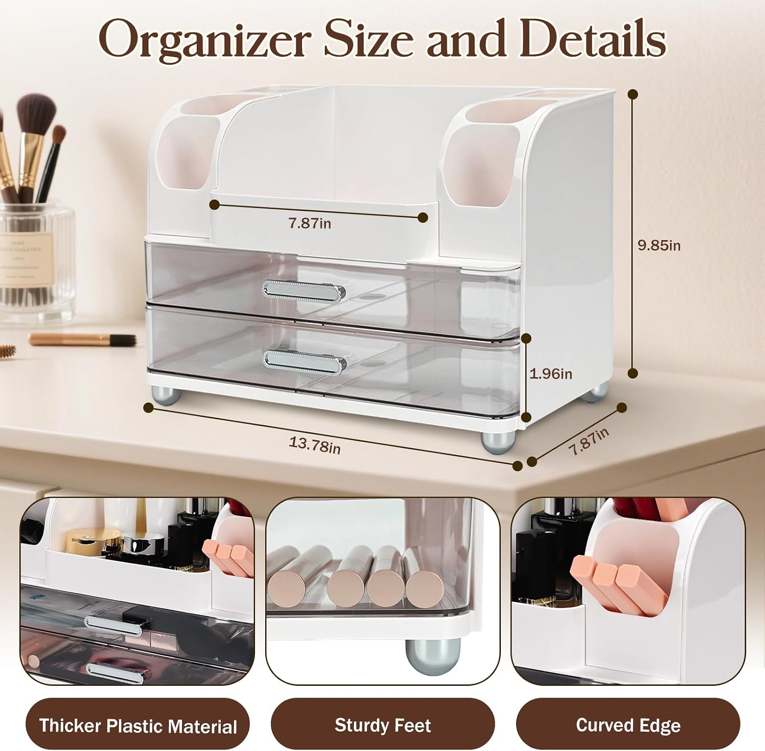 Thumbnail 1 de Mounting UP Makeup Organizer with 2 Large Drawers – White, UK