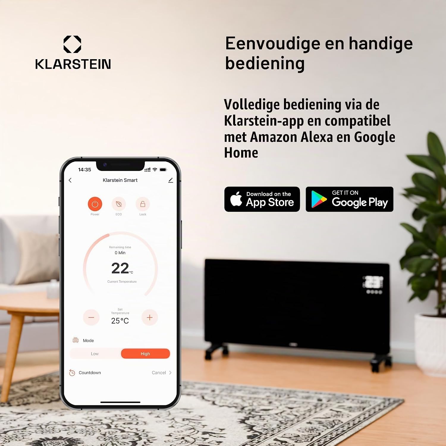 Detalle de KLARSTEIN Bansin Smart convectorkachel 1500 W met appbediening