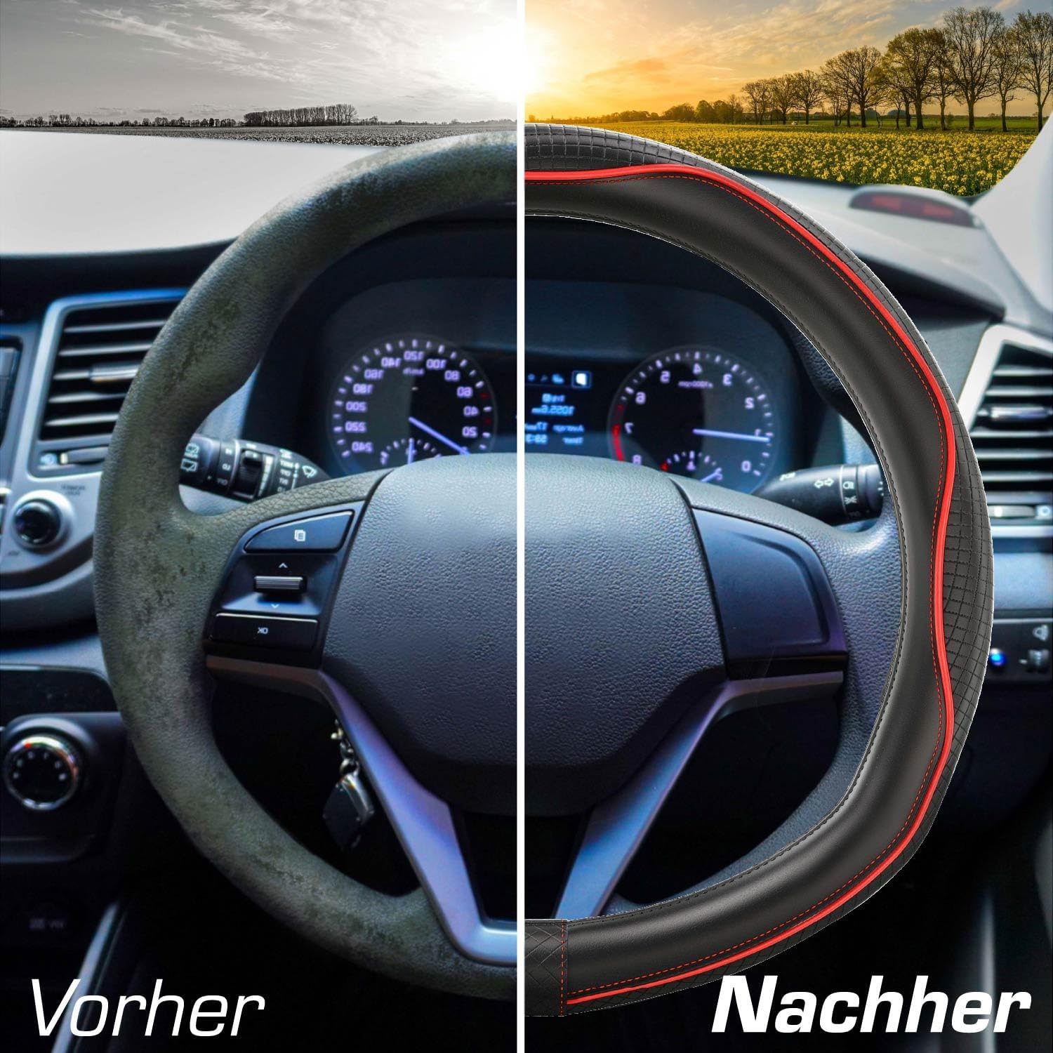 Thumbnail 5 de Upgrade4cars D-Form Lenkradbezug in Rot – Lenkradschoner & Lenkradhülle universell für Sommer und Winter