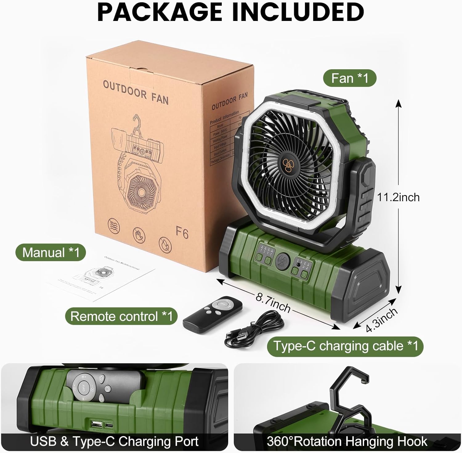 Thumbnail 6 de Odoland 30000mAh Camping Fan with LED Lantern
