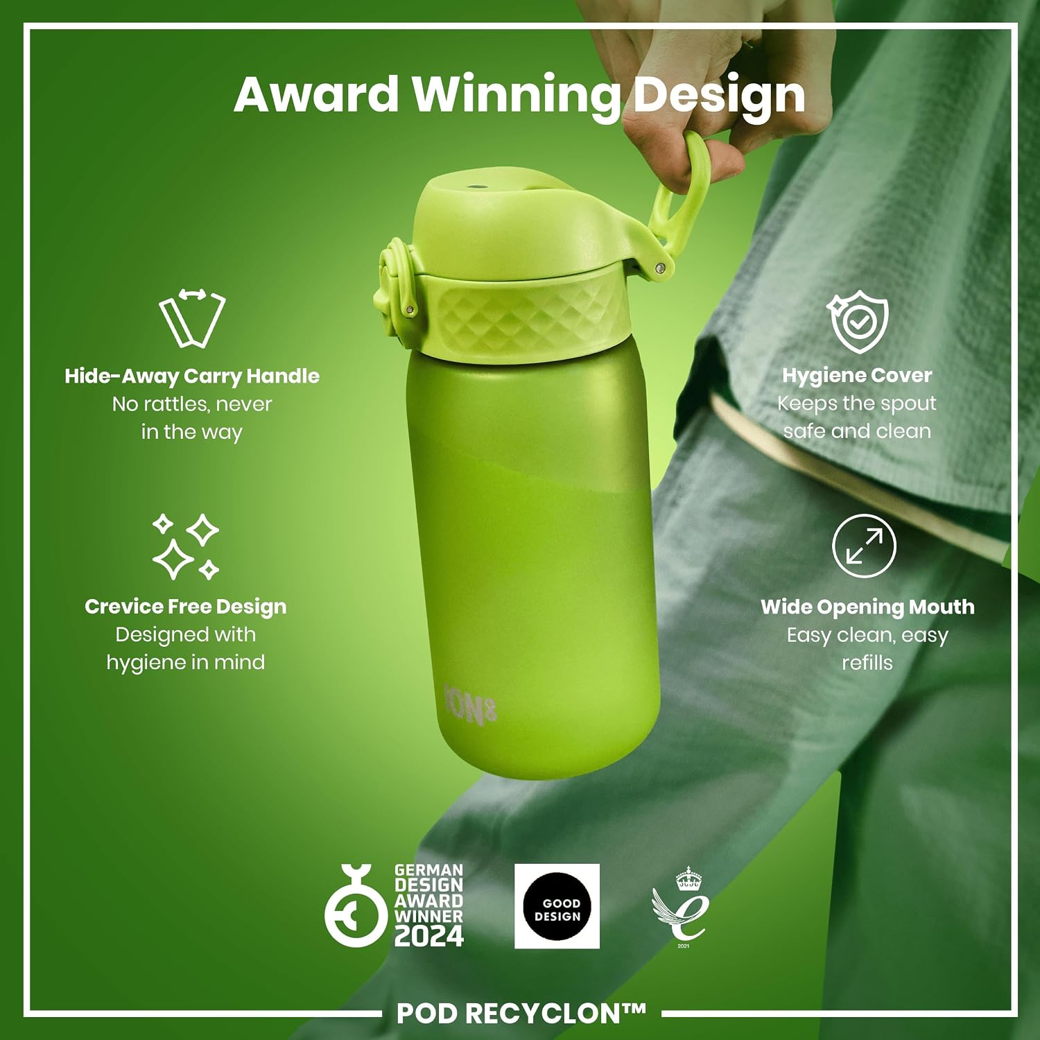 Detalle 2 de Ion8 Kids Water Bottle (350 ml) – Leak-Proof, Easy Open, Dishwasher Safe
