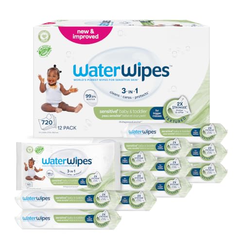 Detalle de WaterWipes Sensitive+ toallitas para bebé, 12 paquetes y textura limpiadora