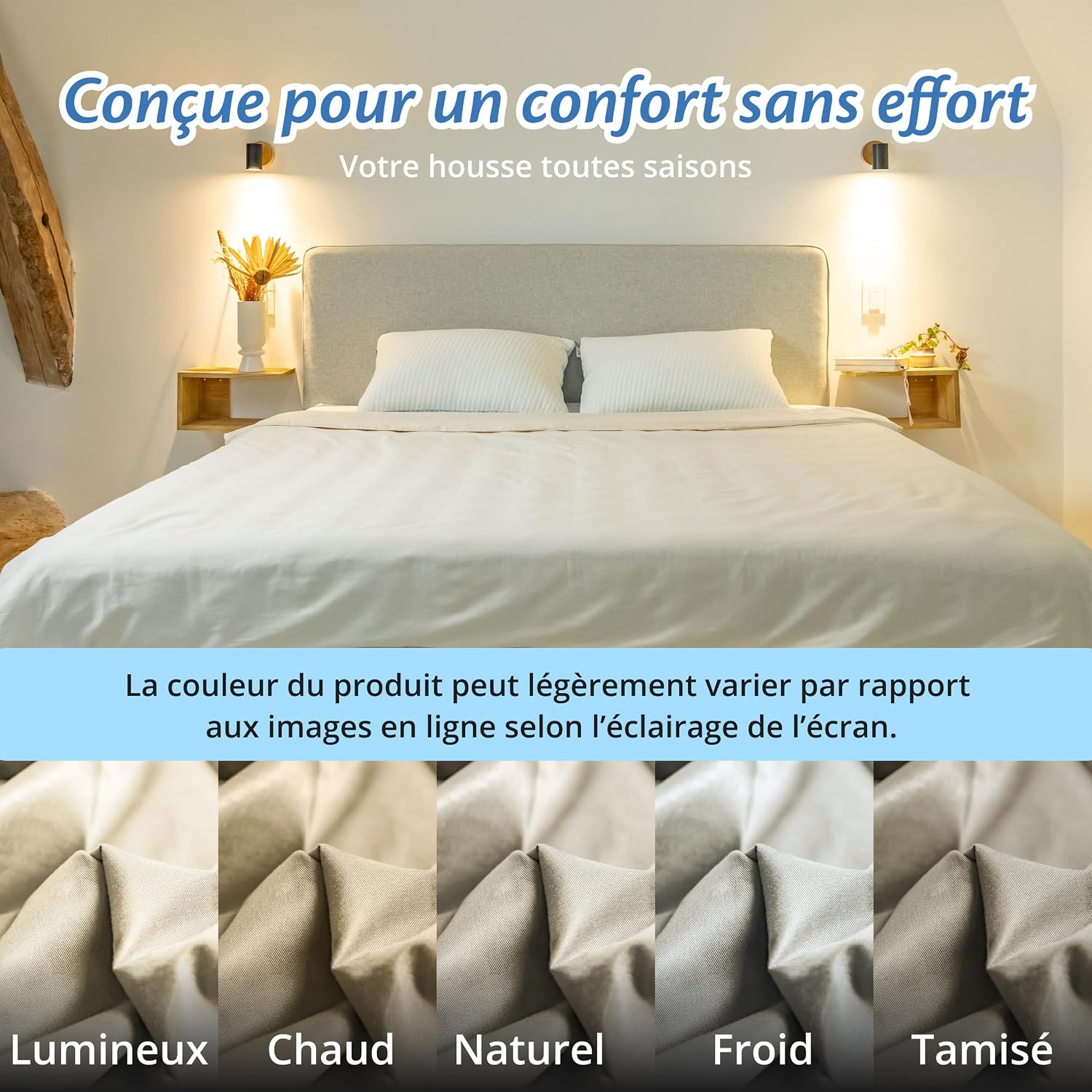 Detalle de Ella Housse de Couette 200x200 cm pour Couverture Lestée – 100% Coton – Pour 11 kg et 13 kg | Blanc Naturel