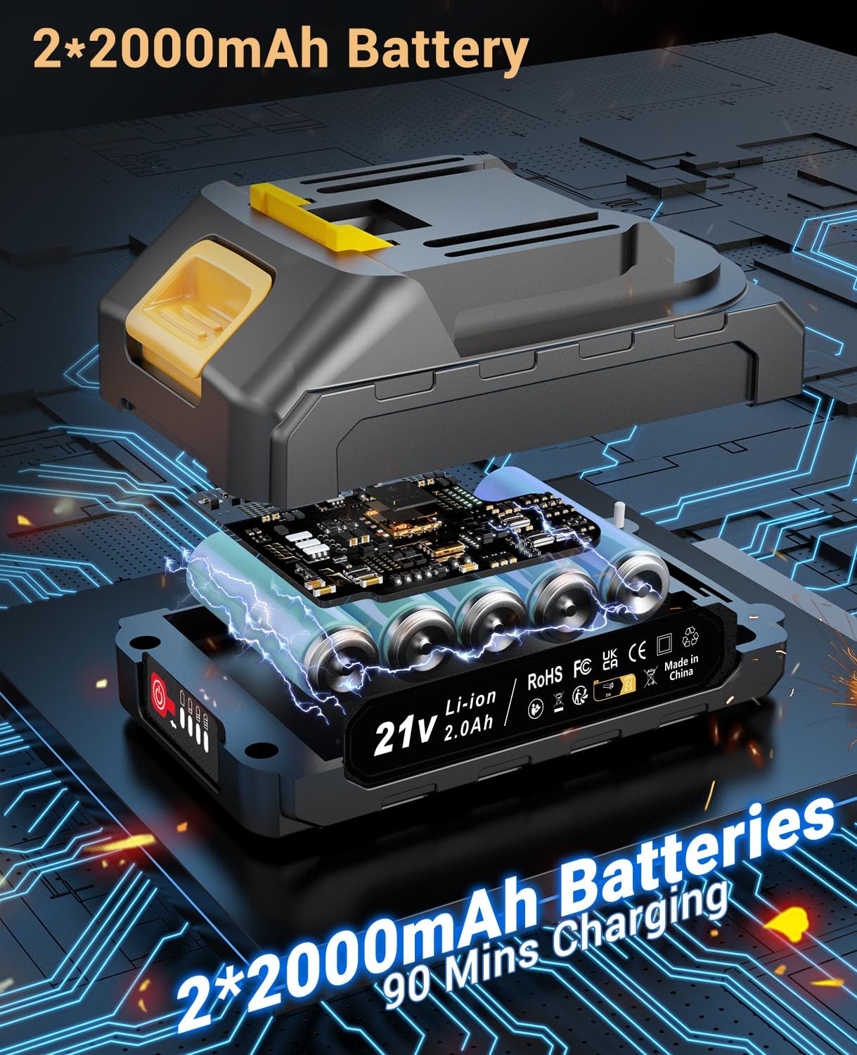 Thumbnail 3 de AKZWOXRO trapano avvitatore a batteria 21V brushless, 45 N.m, 2 velocità e 20+1 coppia (con 2 batterie da 2,0Ah)