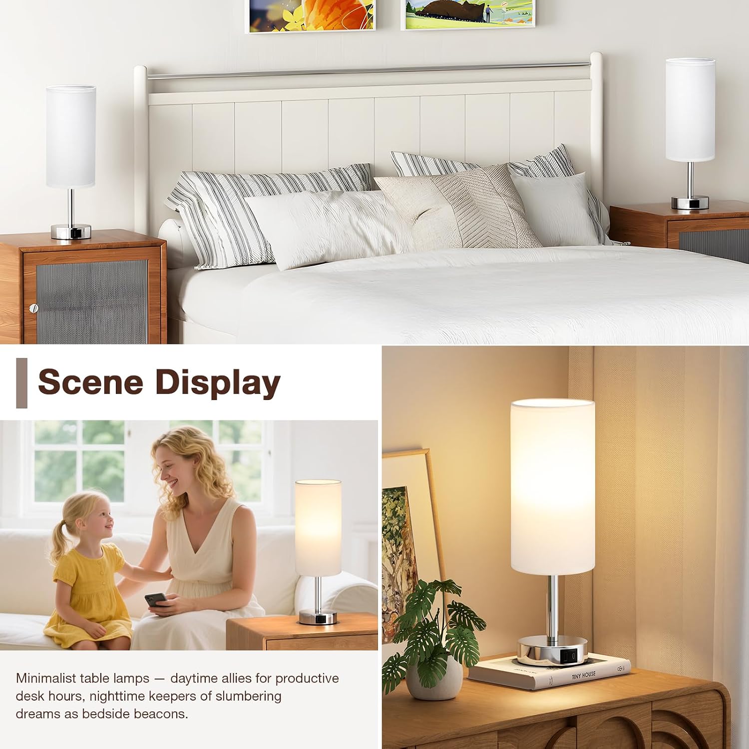 Detalle de Aooshine White Bedside Lamps Set of 2