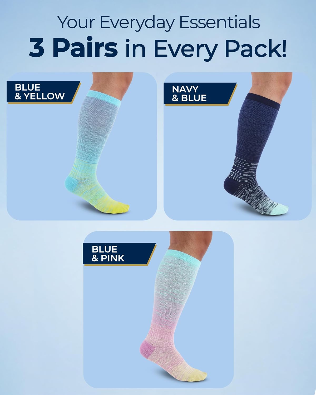Thumbnail 4 de Pembrook 3 Pairs Plus Size Wide Calf Bamboo Viscose Compression Socks for Women & Men
