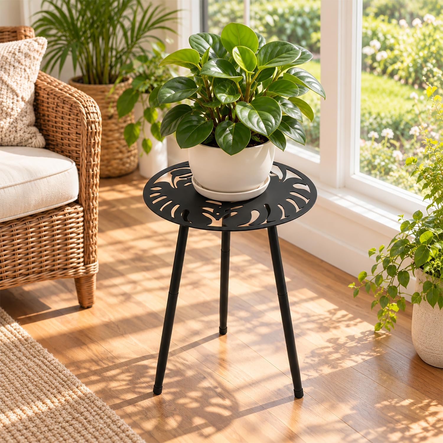 Thumbnail 6 de Party Zealot PZ4513-1 Metal Side Tables, 2-Pack, Round Black Monstera Design