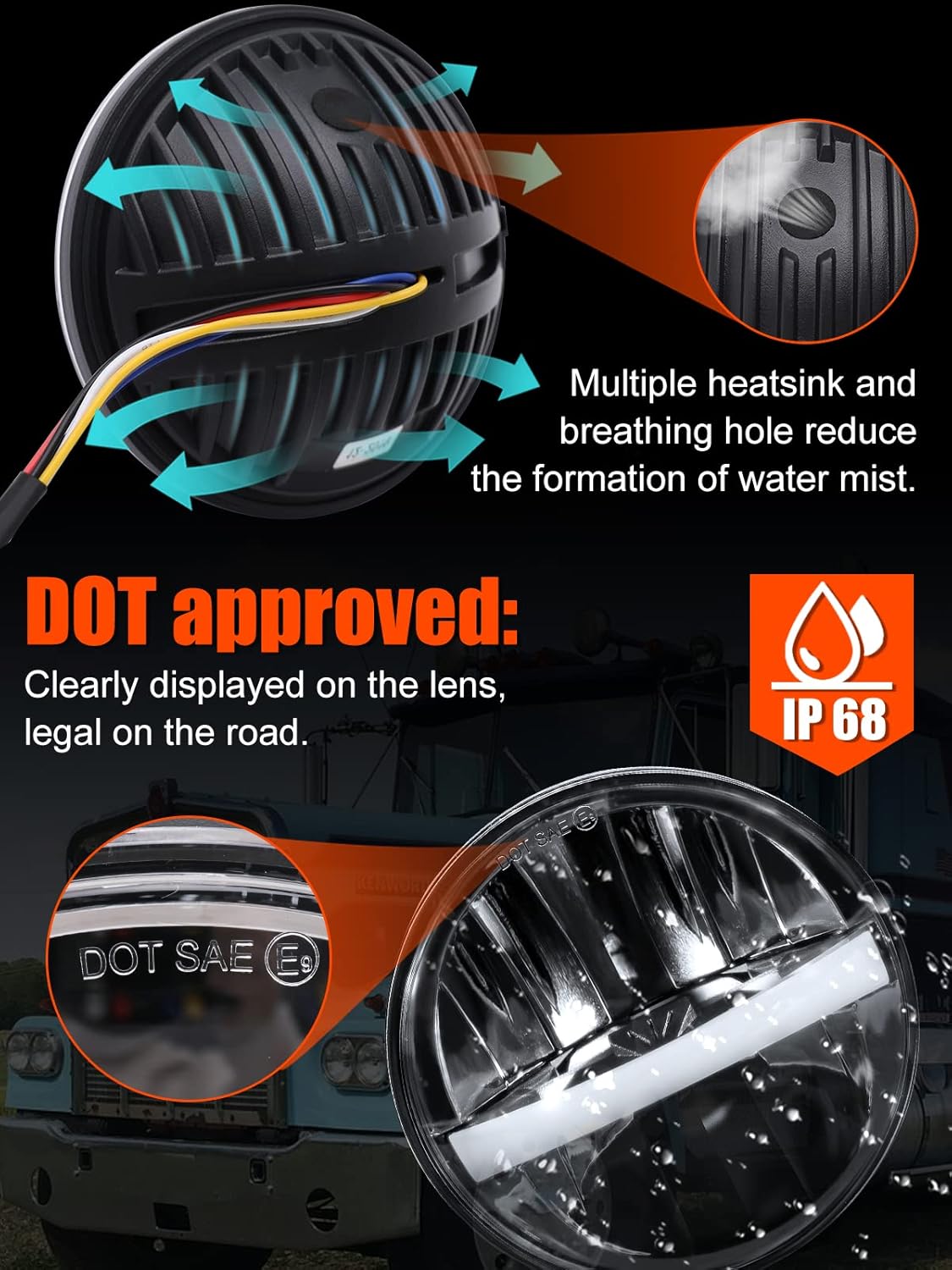 Thumbnail 4 de UNI-SHINE 5.75" LED Round Headlights (4-Pack) with Hi/Lo, DRL, Sealed Beam Compatibility