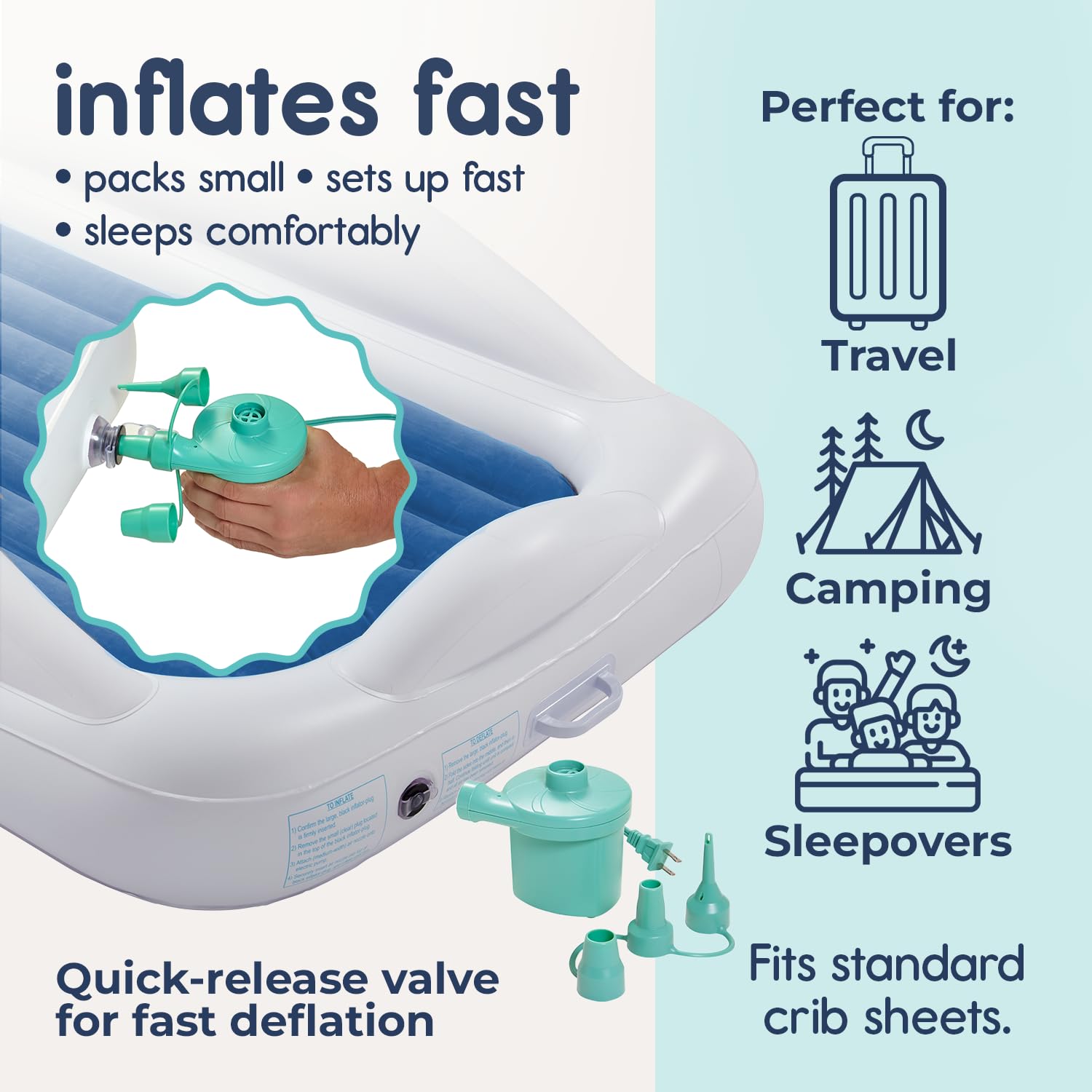 Thumbnail 3 de Hiccapop Inflatable Toddler Travel Bed with Safety Bumpers (4-Sided) — Navy Blue