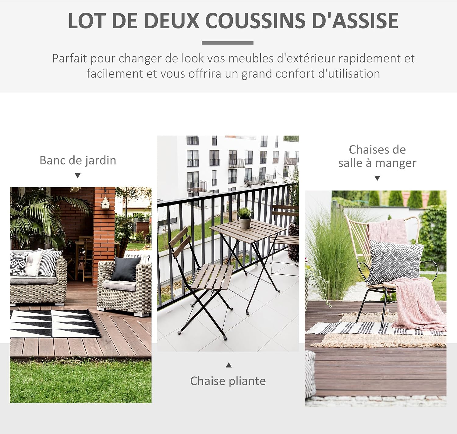Detalle 1 de Outsunny 84B-428 tuinstoelkussens, set van 2, 45 x 45 cm, 5 cm dik